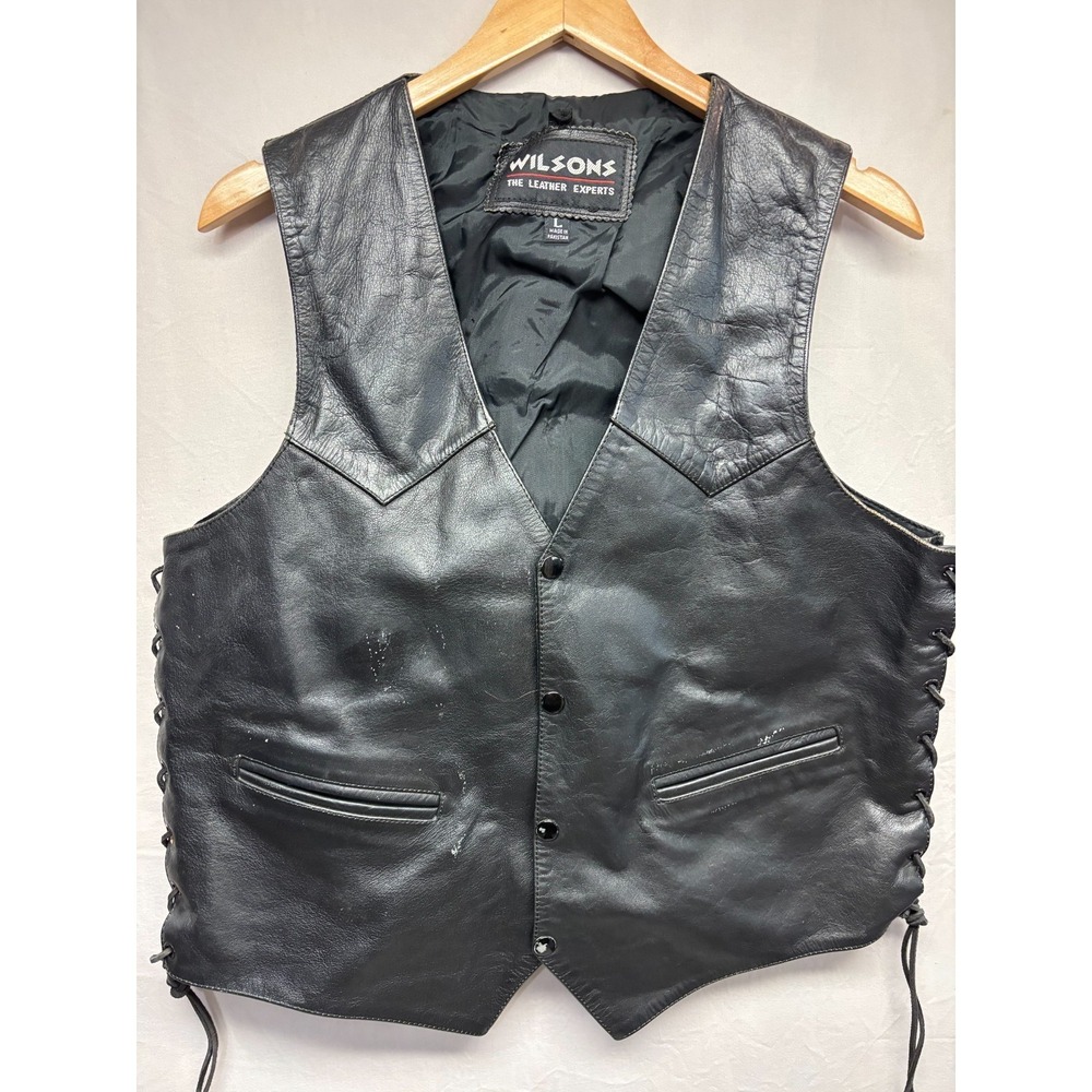 Wilson Vest Womens Black Genuine Leather Outdoor Y2K Retro Large Vintage 90s Y2K